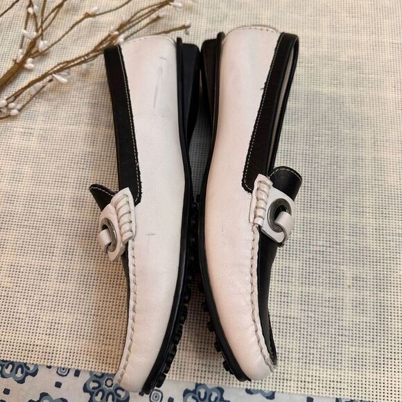 Salamander Shoes Black White Leather colorblock Slip On Flats comfy sz 37/ 7 US - Picture 6 of 7